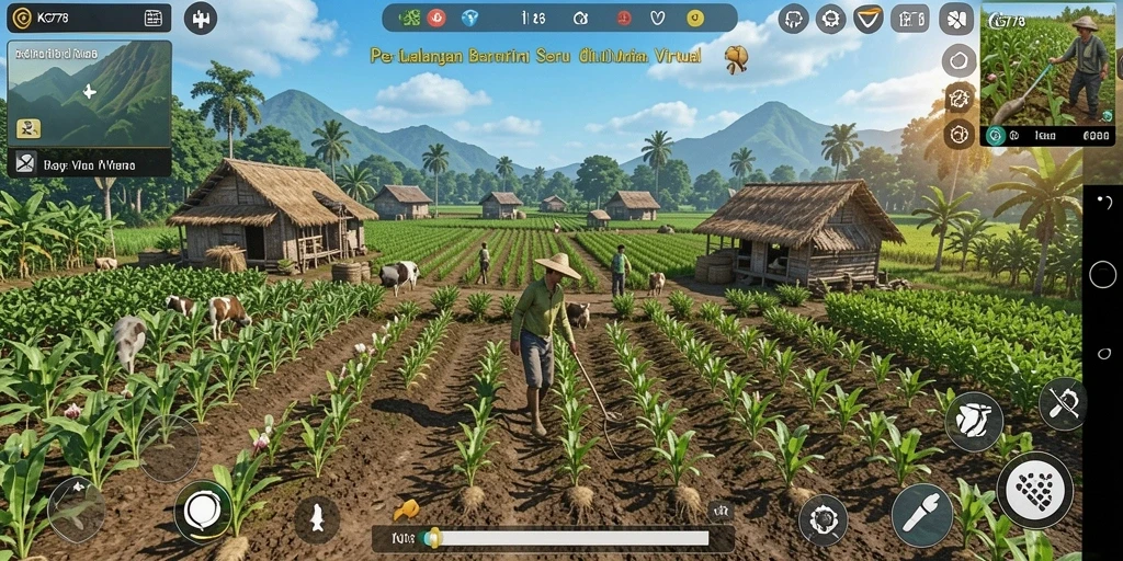 Menampilkan aktivitas bertani seru di KG778 dengan grafis menarik.