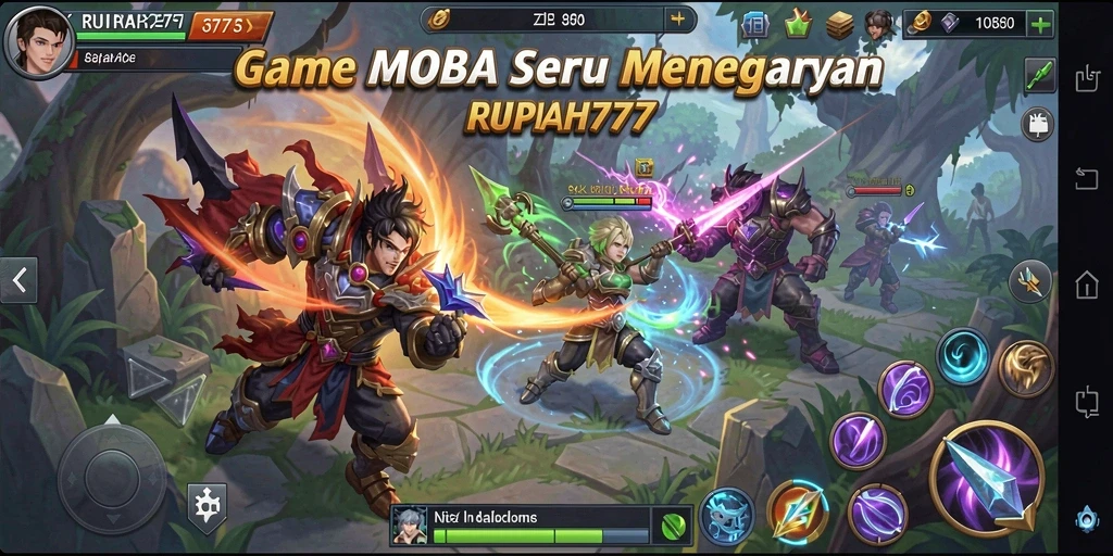 Tangkapan layar RUPIAH777 dengan aksi gameplay MOBA yang intens.