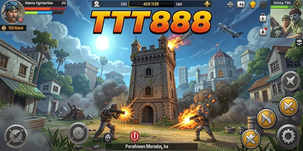 Screenshot TTT888 menampilkan gameplay menegangkan dengan menara yang siap menghadang musuh.